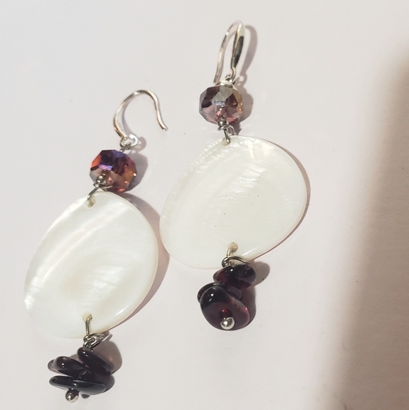 NWT 925 Sterling Silver AMETHYST PEARL DROP DANGLE EARRINGS 1.5" GIFT FO… - Picture 1 of 3